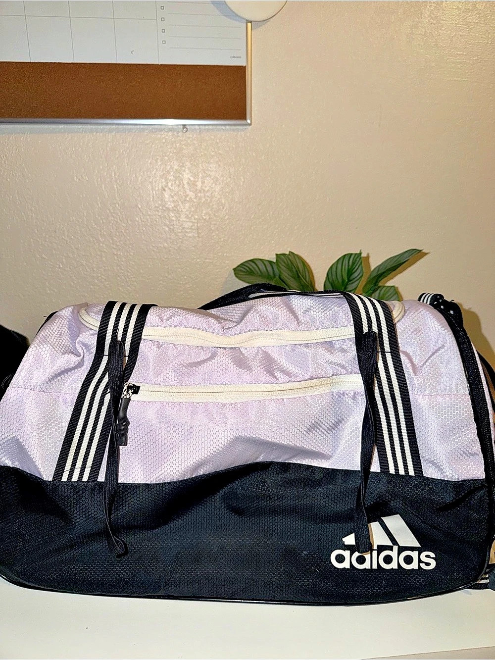 adidas Defender Duffel Bag Pink & Black Striped Travel Bag